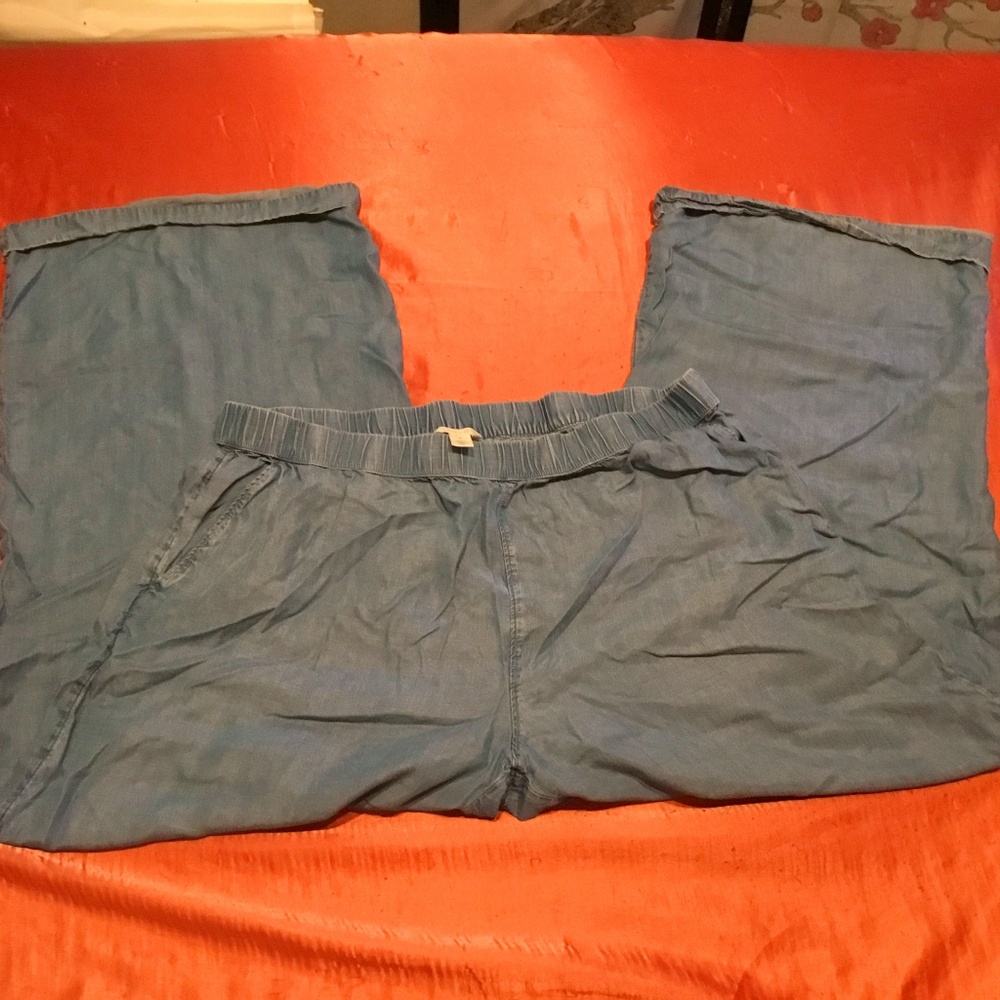 Caslon Womens Chambray Waist Tie Crop Pants Regular Petite Knit Solid Cotton XL